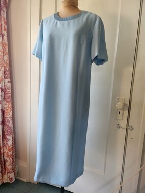 Vtg Powder Blue Satin Collar Sheath Dress